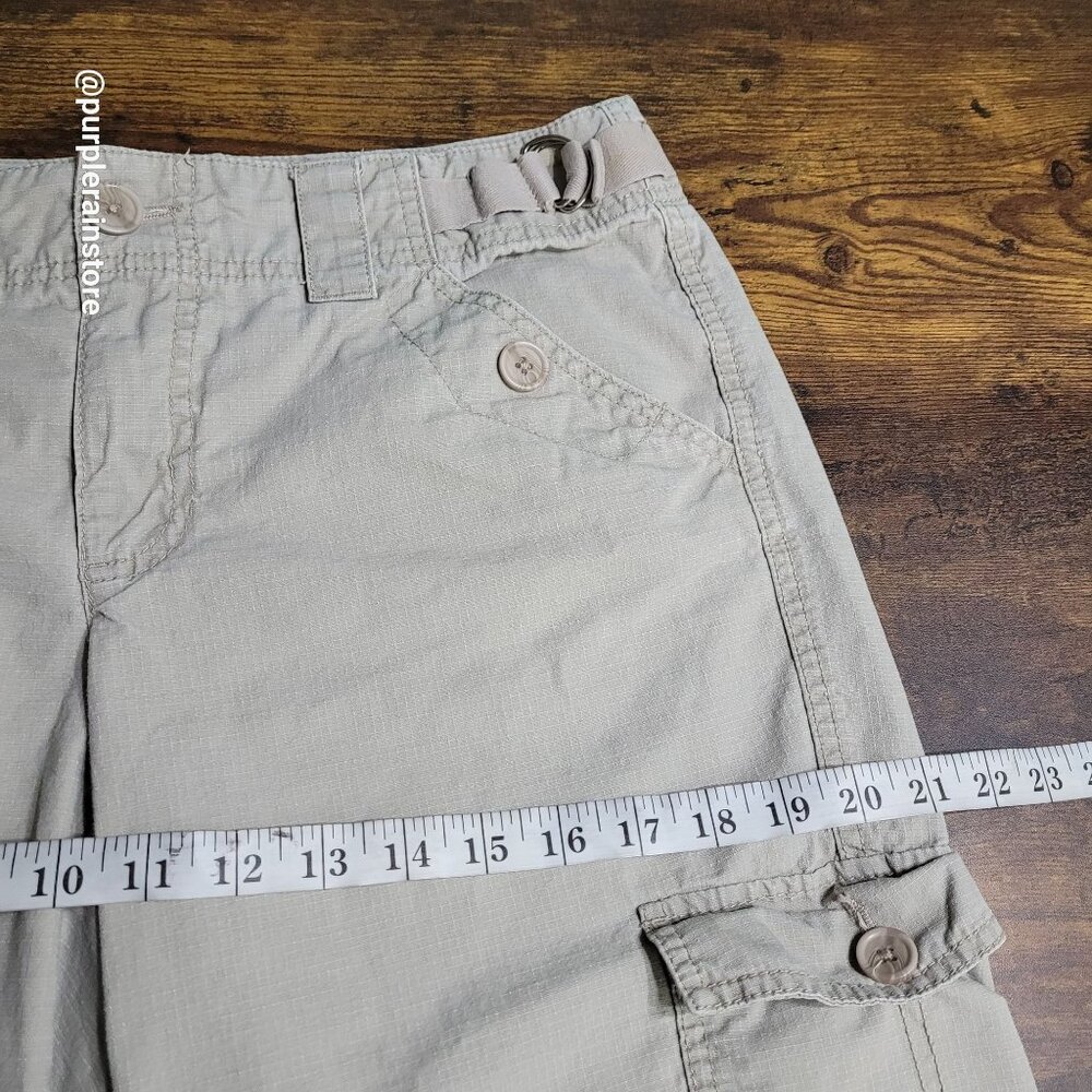 French Cuff Cargo Capri Pants 10 Mid Rise Rip Stop Beige Outdoor Preppy Gorpcore - Picture 6 of 11